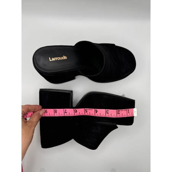 Larroudé black retro Wanda Suede Platform Mules size 8 Y2k chunky heel - Picture 6 of 13